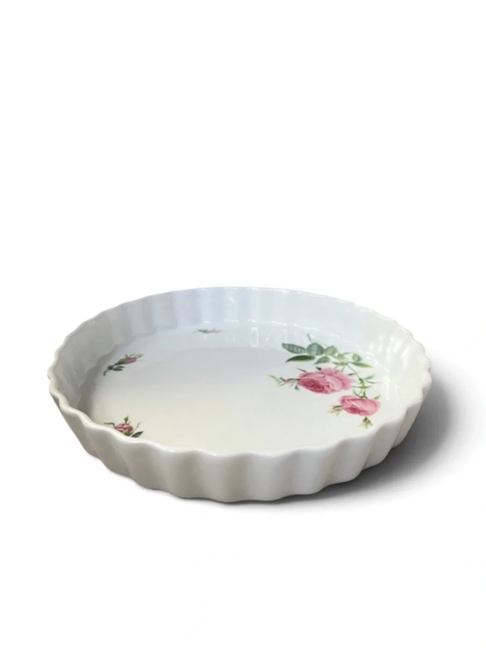 Christineholm Porcelain Rose Pattern Quiche Tart Pie Plate Baking Dish, 9.5”